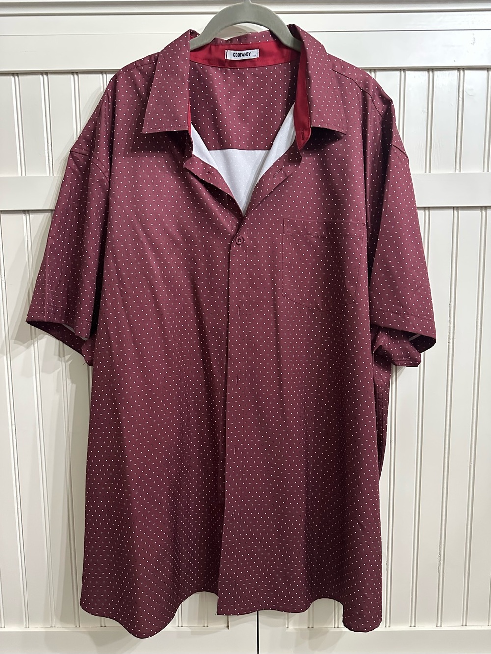 Coofandy Casual Burgundy Dot Short-Sleeve Button-Down Shirt Size 4XL